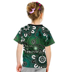 NAIDOC Week 2024 Fire Burning Kid T Shirt Aboriginal Dots Green Art