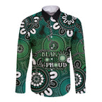 NAIDOC Week 2024 Fire Burning Long Sleeve Button Shirt Aboriginal Dots Green Art