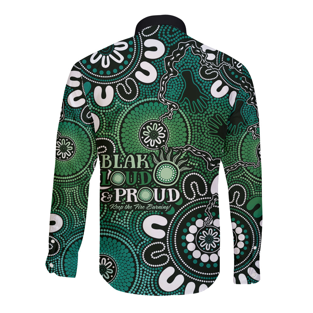 NAIDOC Week 2024 Fire Burning Long Sleeve Button Shirt Aboriginal Dots Green Art