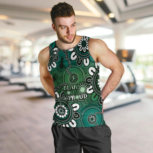 NAIDOC Week 2024 Fire Burning Men Tank Top Aboriginal Dots Green Art