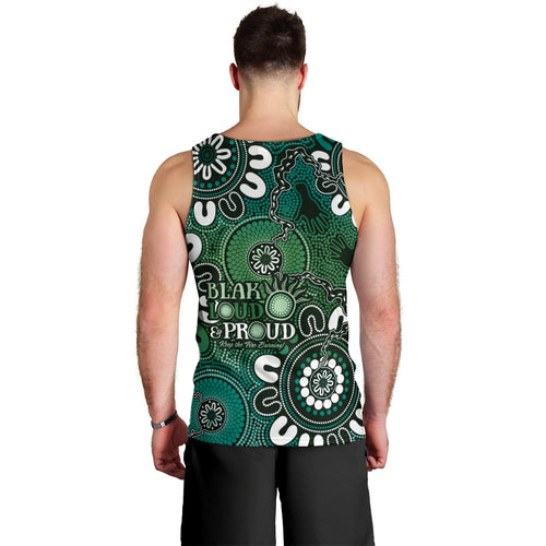 NAIDOC Week 2024 Fire Burning Men Tank Top Aboriginal Dots Green Art