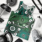 NAIDOC Week 2024 Fire Burning Men Tank Top Aboriginal Dots Green Art