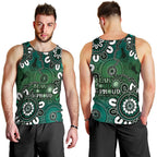 NAIDOC Week 2024 Fire Burning Men Tank Top Aboriginal Dots Green Art