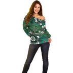 NAIDOC Week 2024 Fire Burning Off Shoulder Sweater Aboriginal Dots Green Art