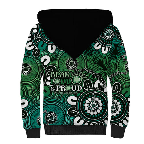 NAIDOC Week 2024 Fire Burning Sherpa Hoodie Aboriginal Dots Green Art