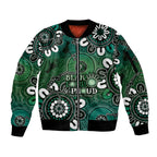 NAIDOC Week 2024 Fire Burning Sleeve Zip Bomber Jacket Aboriginal Dots Green Art