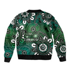 NAIDOC Week 2024 Fire Burning Sleeve Zip Bomber Jacket Aboriginal Dots Green Art