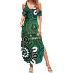 NAIDOC Week 2024 Fire Burning Summer Maxi Dress Aboriginal Dots Green Art