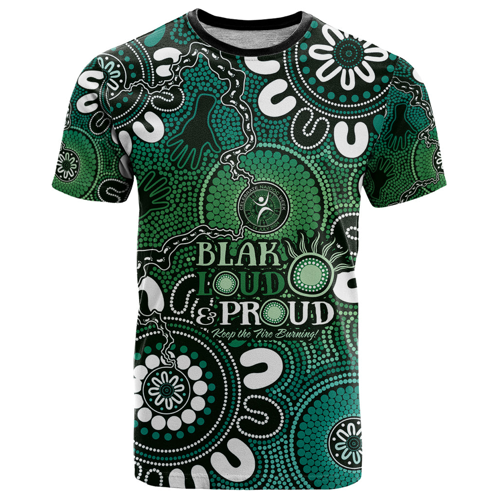 NAIDOC Week 2024 Fire Burning T Shirt Aboriginal Dots Green Art
