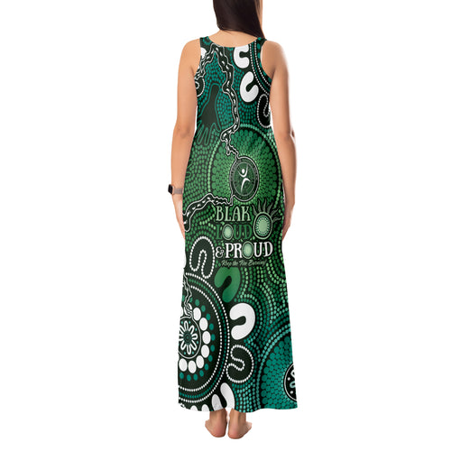 NAIDOC Week 2024 Fire Burning Tank Maxi Dress Aboriginal Dots Green Art