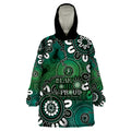 NAIDOC Week 2024 Fire Burning Wearable Blanket Hoodie Aboriginal Dots Green Art