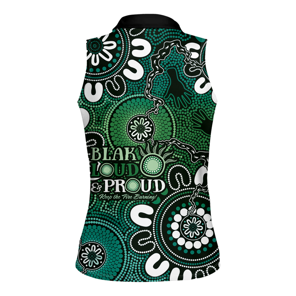 NAIDOC Week 2024 Fire Burning Women Sleeveless Polo Shirt Aboriginal Dots Green Art