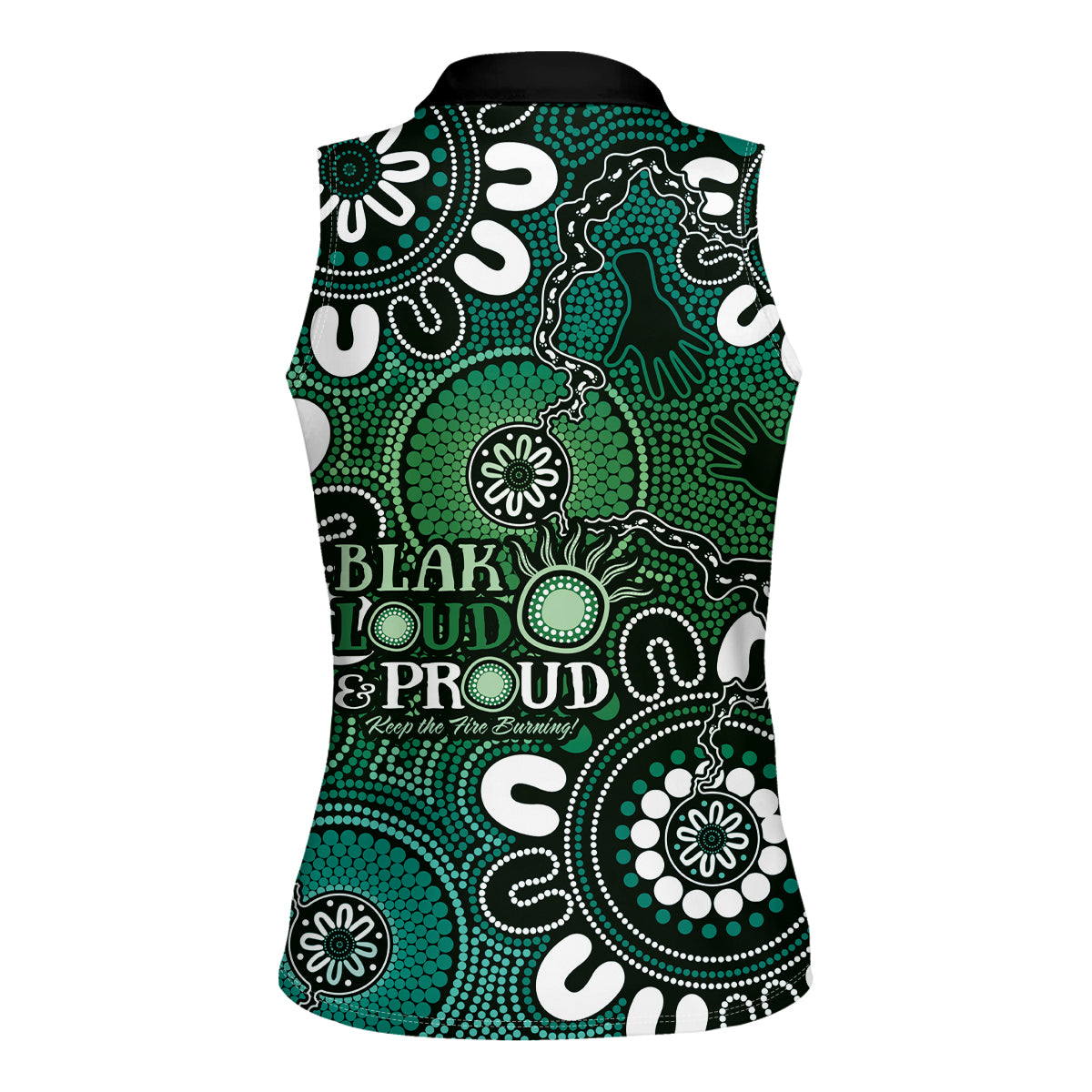 NAIDOC Week 2024 Fire Burning Women Sleeveless Polo Shirt Aboriginal Dots Green Art
