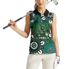 NAIDOC Week 2024 Fire Burning Women Sleeveless Polo Shirt Aboriginal Dots Green Art