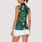 NAIDOC Week 2024 Fire Burning Women Sleeveless Polo Shirt Aboriginal Dots Green Art