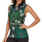 NAIDOC Week 2024 Fire Burning Women Sleeveless Polo Shirt Aboriginal Dots Green Art