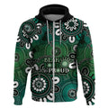 NAIDOC Week 2024 Fire Burning Zip Hoodie Aboriginal Dots Green Art