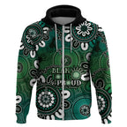 NAIDOC Week 2024 Fire Burning Zip Hoodie Aboriginal Dots Green Art