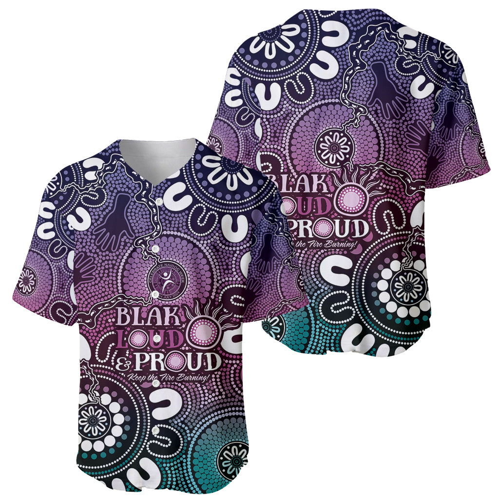 NAIDOC Week 2024 Fire Burning Baseball Jersey Aboriginal Dots Pink Art