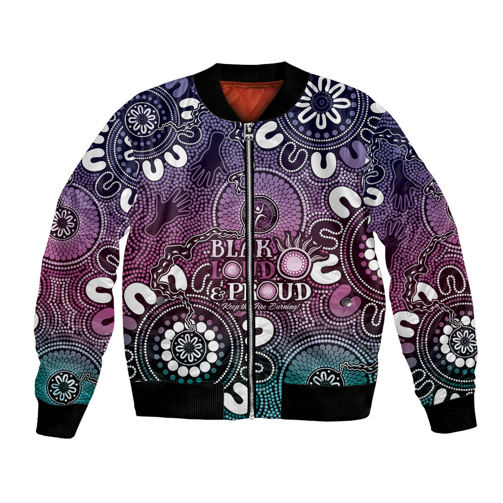 NAIDOC Week 2024 Fire Burning Bomber Jacket Aboriginal Dots Pink Art
