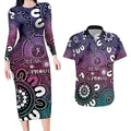 NAIDOC Week 2024 Fire Burning Couples Matching Long Sleeve Bodycon Dress and Hawaiian Shirt Aboriginal Dots Pink Art