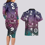 NAIDOC Week 2024 Fire Burning Couples Matching Long Sleeve Bodycon Dress and Hawaiian Shirt Aboriginal Dots Pink Art