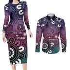 NAIDOC Week 2024 Fire Burning Couples Matching Long Sleeve Bodycon Dress and Long Sleeve Button Shirt Aboriginal Dots Pink Art