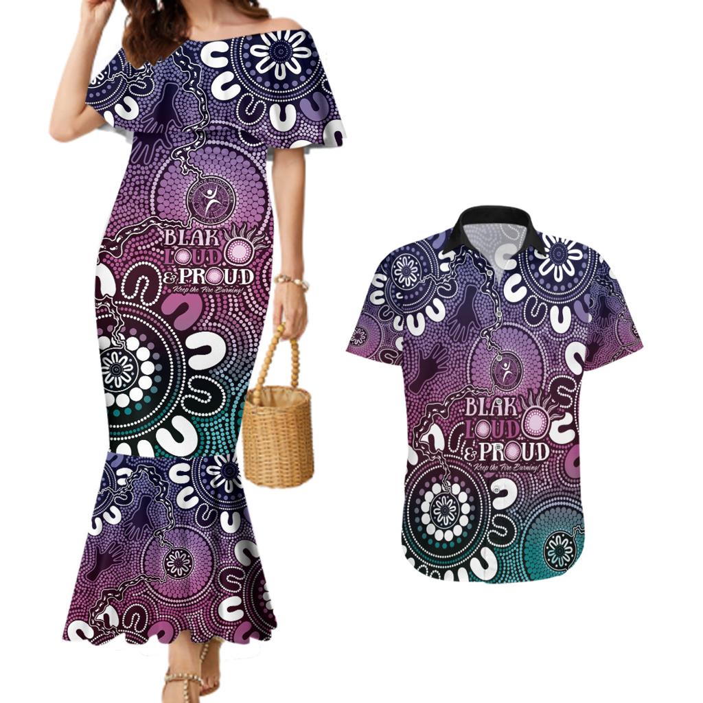 NAIDOC Week 2024 Fire Burning Couples Matching Mermaid Dress and Hawaiian Shirt Aboriginal Dots Pink Art