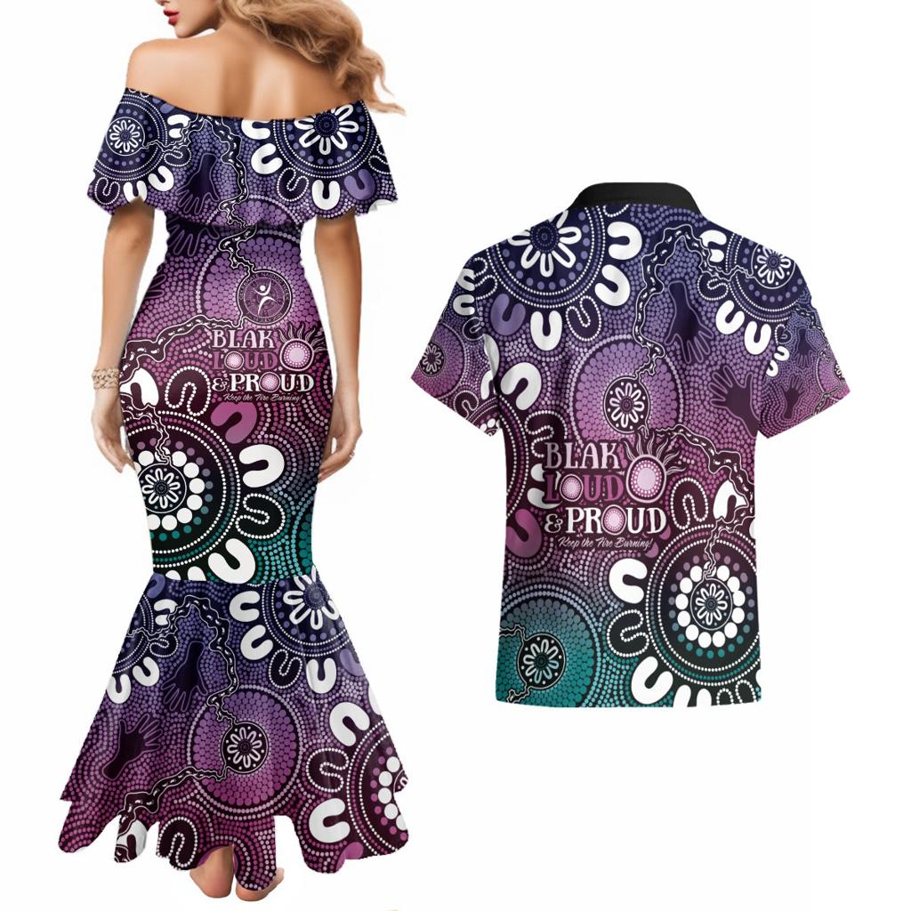 NAIDOC Week 2024 Fire Burning Couples Matching Mermaid Dress and Hawaiian Shirt Aboriginal Dots Pink Art