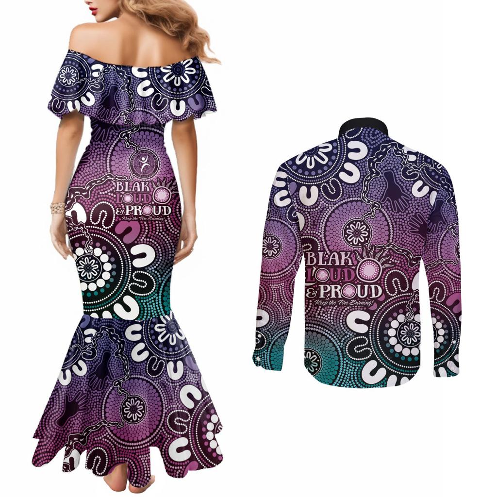 NAIDOC Week 2024 Fire Burning Couples Matching Mermaid Dress and Long Sleeve Button Shirt Aboriginal Dots Pink Art