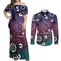 NAIDOC Week 2024 Fire Burning Couples Matching Off Shoulder Maxi Dress and Long Sleeve Button Shirt Aboriginal Dots Pink Art
