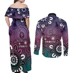 NAIDOC Week 2024 Fire Burning Couples Matching Off Shoulder Maxi Dress and Long Sleeve Button Shirt Aboriginal Dots Pink Art