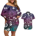 NAIDOC Week 2024 Fire Burning Couples Matching Off Shoulder Short Dress and Hawaiian Shirt Aboriginal Dots Pink Art