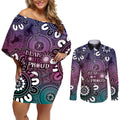 NAIDOC Week 2024 Fire Burning Couples Matching Off Shoulder Short Dress and Long Sleeve Button Shirt Aboriginal Dots Pink Art