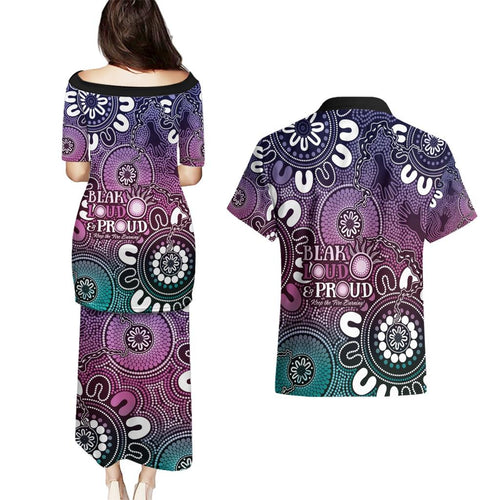 NAIDOC Week 2024 Fire Burning Couples Matching Puletasi and Hawaiian Shirt Aboriginal Dots Pink Art