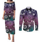 NAIDOC Week 2024 Fire Burning Couples Matching Puletasi and Long Sleeve Button Shirt Aboriginal Dots Pink Art