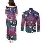 NAIDOC Week 2024 Fire Burning Couples Matching Puletasi and Long Sleeve Button Shirt Aboriginal Dots Pink Art