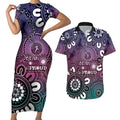 NAIDOC Week 2024 Fire Burning Couples Matching Short Sleeve Bodycon Dress and Hawaiian Shirt Aboriginal Dots Pink Art