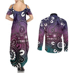 NAIDOC Week 2024 Fire Burning Couples Matching Summer Maxi Dress and Long Sleeve Button Shirt Aboriginal Dots Pink Art
