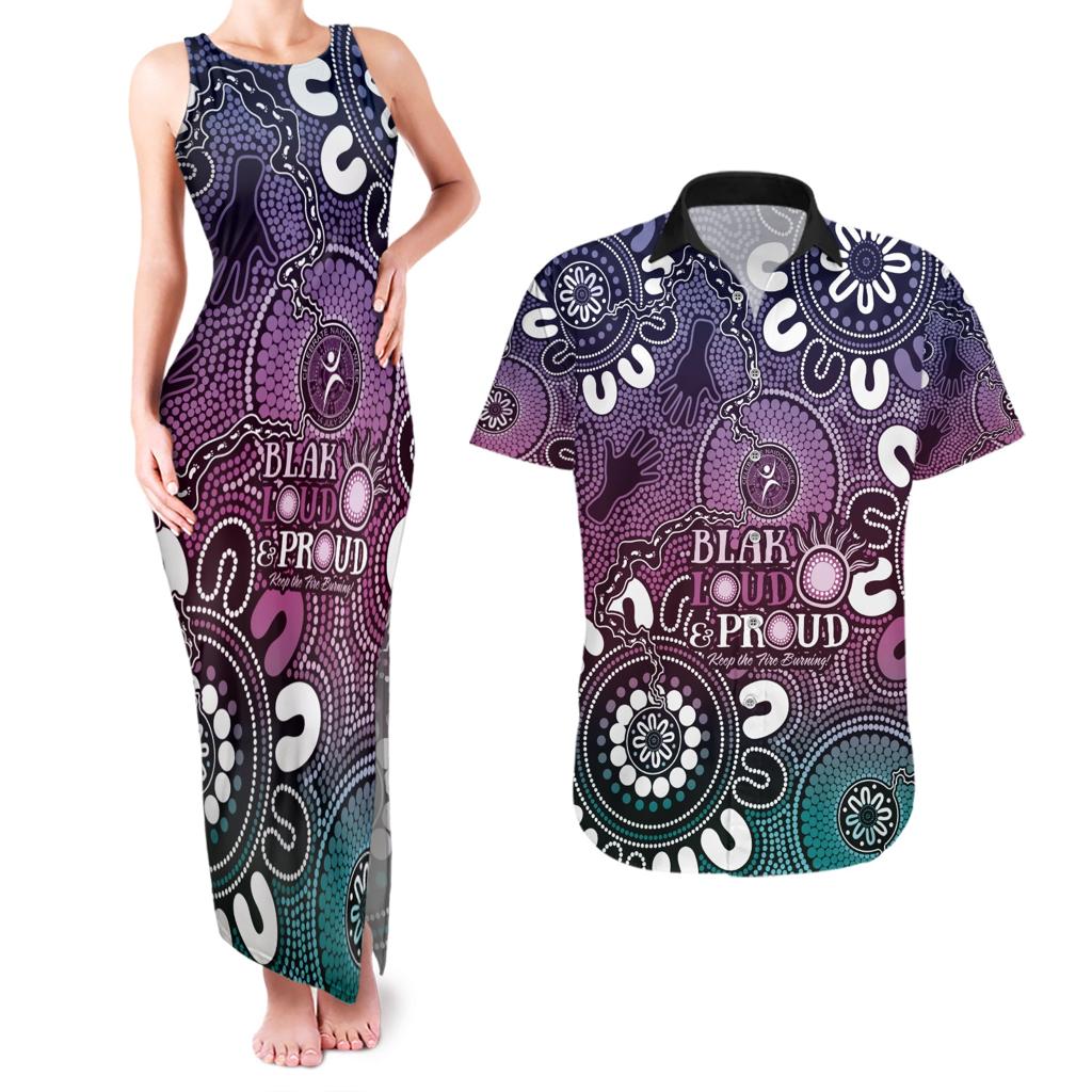 NAIDOC Week 2024 Fire Burning Couples Matching Tank Maxi Dress and Hawaiian Shirt Aboriginal Dots Pink Art