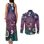 NAIDOC Week 2024 Fire Burning Couples Matching Tank Maxi Dress and Long Sleeve Button Shirt Aboriginal Dots Pink Art