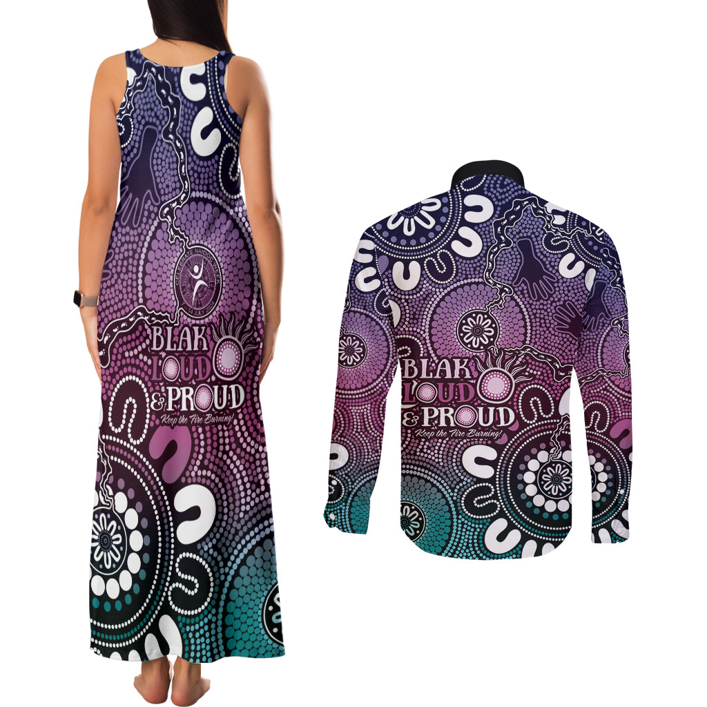 NAIDOC Week 2024 Fire Burning Couples Matching Tank Maxi Dress and Long Sleeve Button Shirt Aboriginal Dots Pink Art