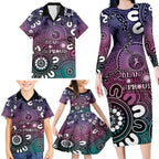 NAIDOC Week 2024 Fire Burning Family Matching Long Sleeve Bodycon Dress and Hawaiian Shirt Aboriginal Dots Pink Art