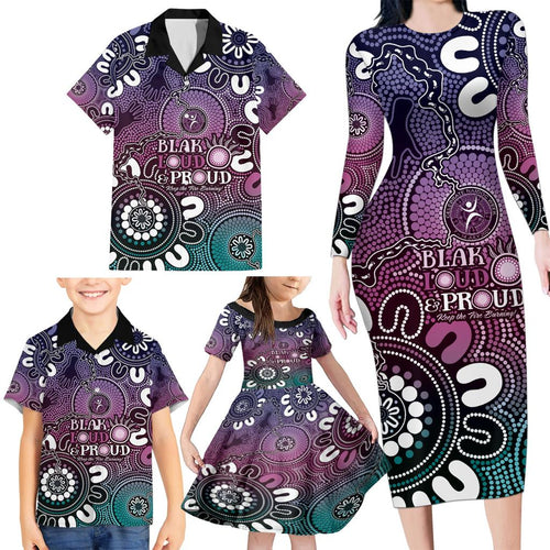 NAIDOC Week 2024 Fire Burning Family Matching Long Sleeve Bodycon Dress and Hawaiian Shirt Aboriginal Dots Pink Art