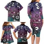 NAIDOC Week 2024 Fire Burning Family Matching Long Sleeve Bodycon Dress and Hawaiian Shirt Aboriginal Dots Pink Art