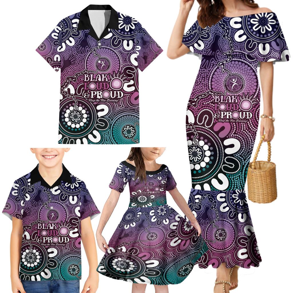 NAIDOC Week 2024 Fire Burning Family Matching Mermaid Dress and Hawaiian Shirt Aboriginal Dots Pink Art