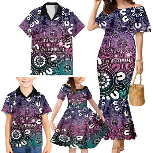 NAIDOC Week 2024 Fire Burning Family Matching Mermaid Dress and Hawaiian Shirt Aboriginal Dots Pink Art