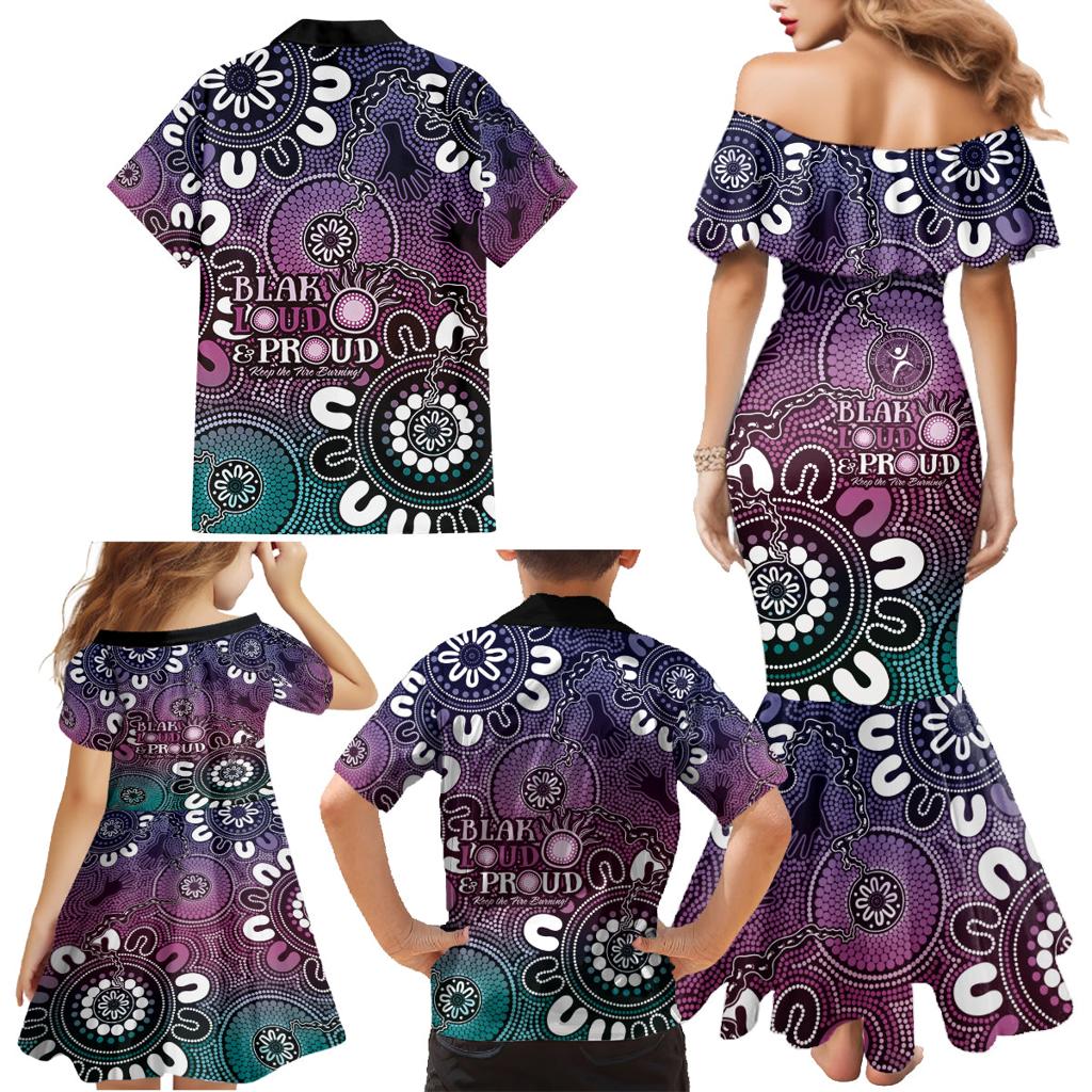 NAIDOC Week 2024 Fire Burning Family Matching Mermaid Dress and Hawaiian Shirt Aboriginal Dots Pink Art