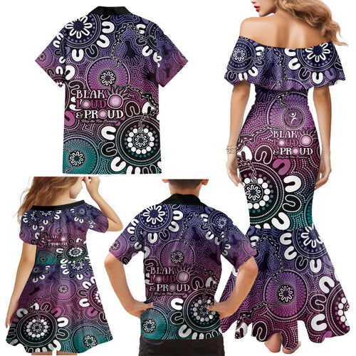 NAIDOC Week 2024 Fire Burning Family Matching Mermaid Dress and Hawaiian Shirt Aboriginal Dots Pink Art