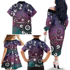 NAIDOC Week 2024 Fire Burning Family Matching Off The Shoulder Long Sleeve Dress and Hawaiian Shirt Aboriginal Dots Pink Art